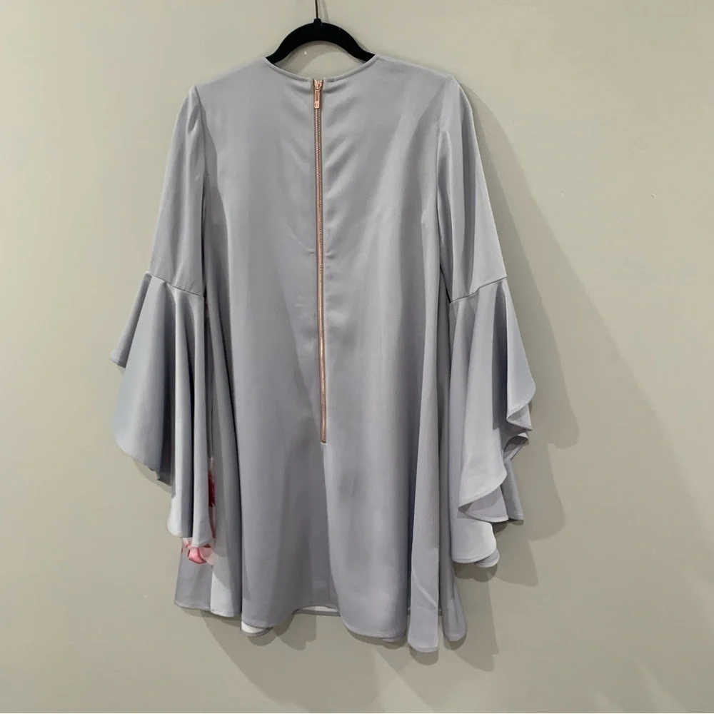 ✅ Ted Baker Dress Sayda Cascading Sleeve Shift Mini in Iguazu Silver